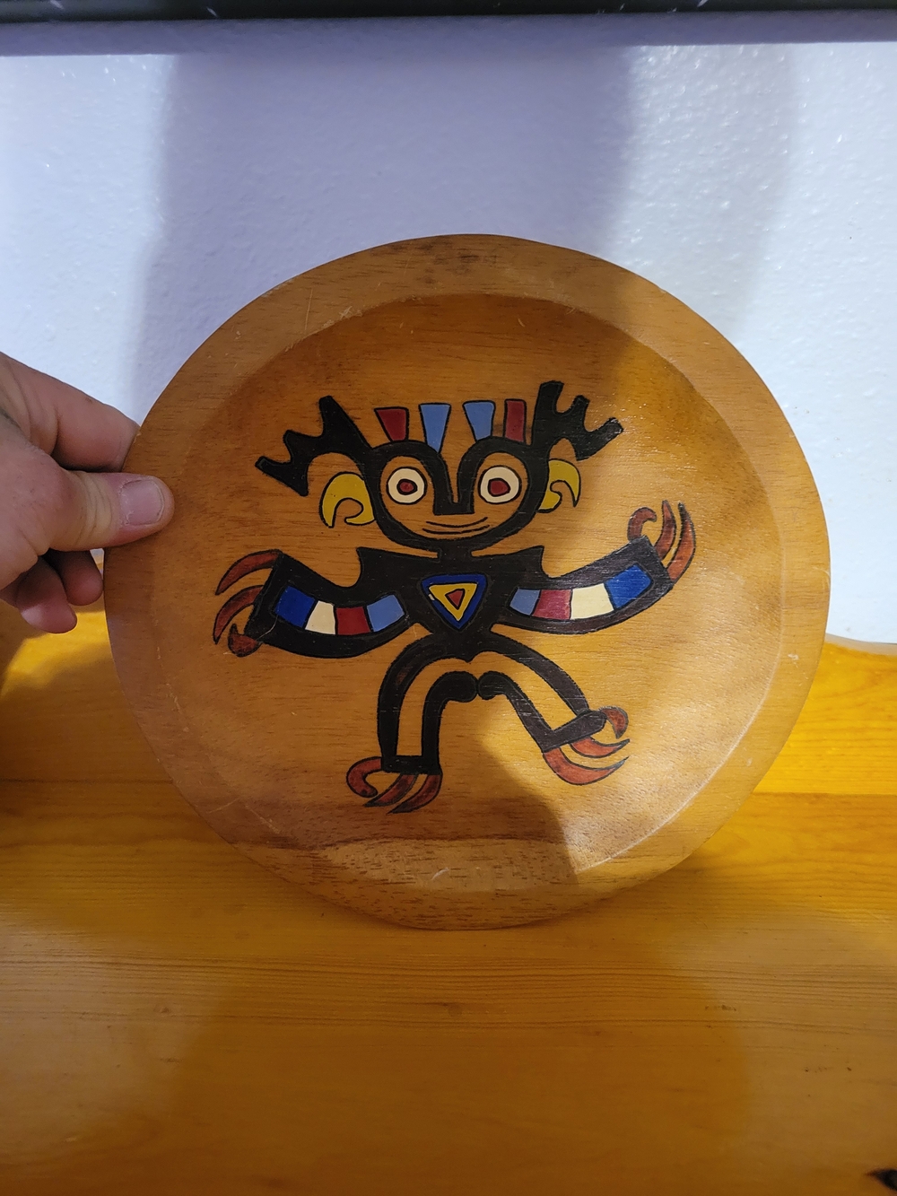 Hand-Painted Wooden Decorative Plate - Multicolor
